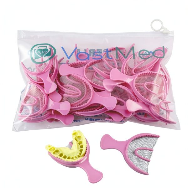 35 Pcs Dental Grade Disposable Triple Bite Registration Tray by Vastmed | Nylon Mesh Impression Trays for Teeth Molds | Full Arch Large Full - Pink-5
