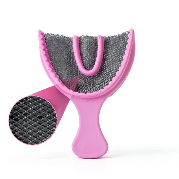 35 Pcs Dental Grade Disposable Triple Bite Registration Tray by Vastmed | Nylon Mesh Impression Trays for Teeth Molds | Full Arch Large Full - Pink-2