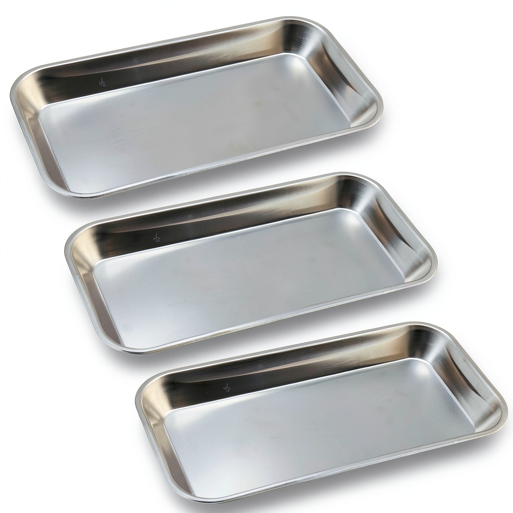 Installing Stainless Steel Dental Instrument Tray by YGbridge 3-Pack on a stainless steel countertop